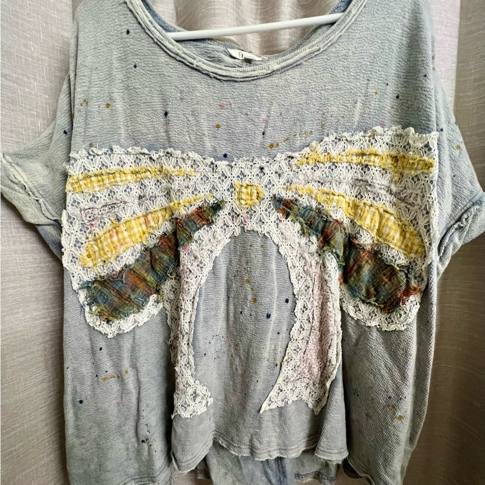 Oli & Hali Gray Tunic with Lace Bow and Yellow Accents